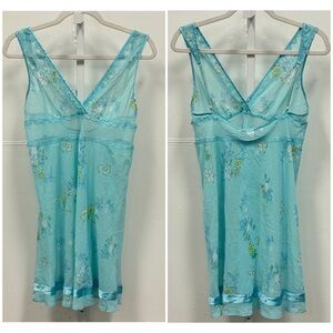 Vintage Y2K Victoria’s Secret Floral Spring Teal Sheer Slip Camisole Dress Small